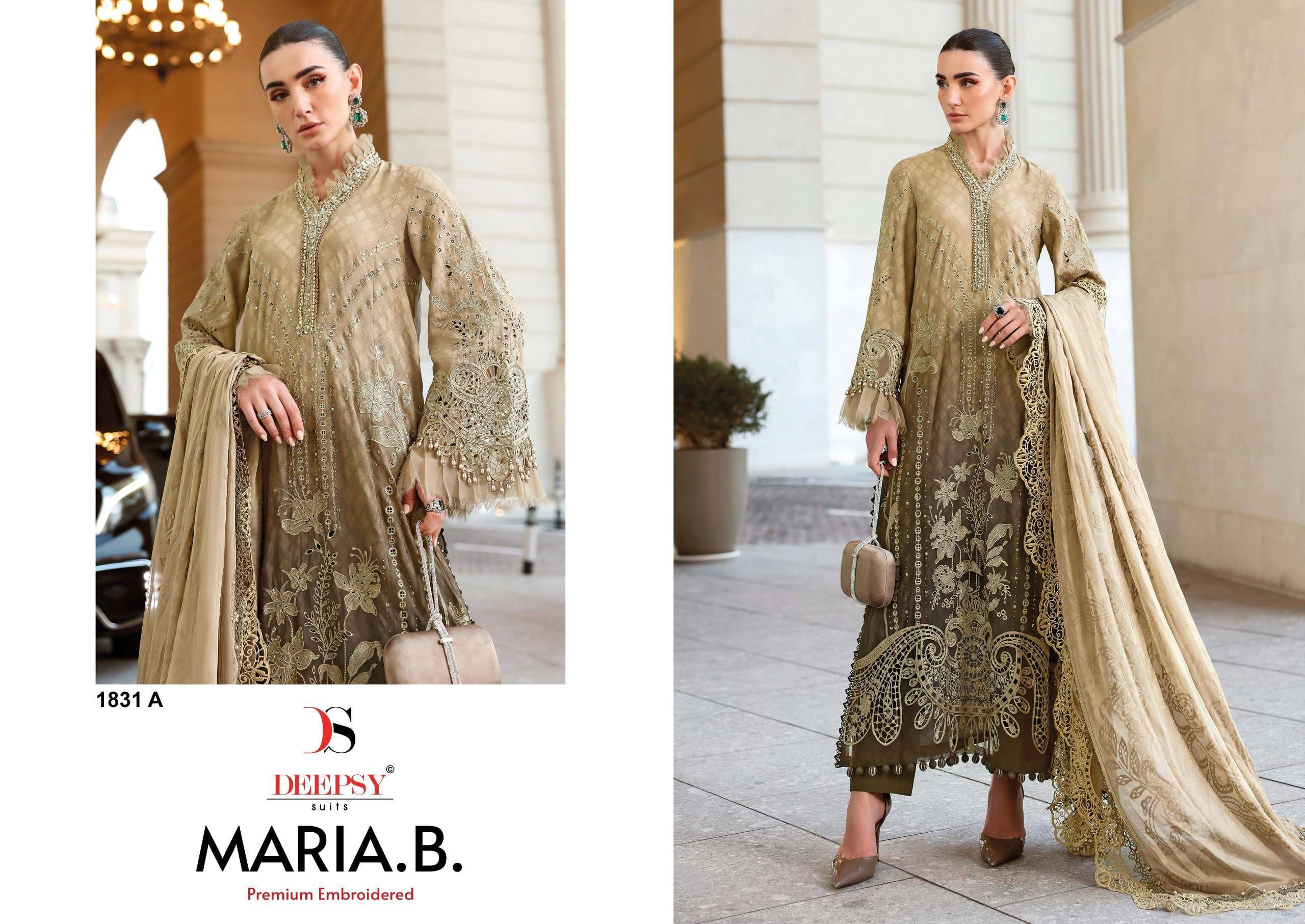 Maria B Premium Embroidered 1831 colors by DEEPSY SUITS 1831 A to 1831 D Series Pakistani Stylish Beautiful Colourful Printed & Embroidered Party Wear & Occasional Wear Pure Cotton Dresses At Wholesale Price